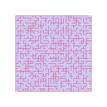 Labyrinth mit roten Gitter und blauem Hintergrund in LaTeX angefertigt.