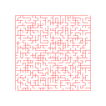 Labyrinth mit roten Wänden in LaTeX gezeichnet.