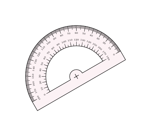 Ein Winkelmesser Halbkreis in LaTeX gesetzt.