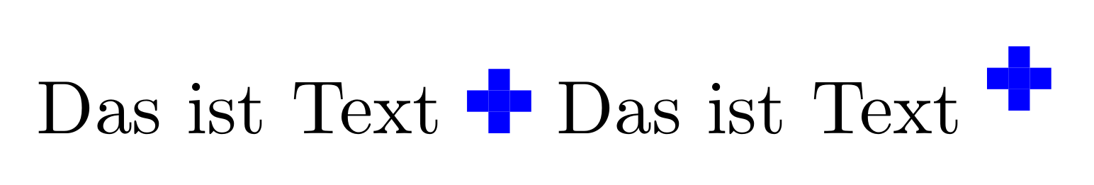 Ein Taxt mit blauen Pluszeichen die jeweils aus 5 einzelnen Pixeln zusammengesetzt wurden