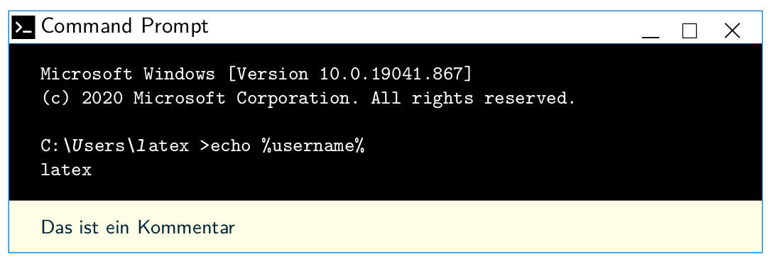 Beispiel Windows Terminal mit einem zusätzlichen Kommentar