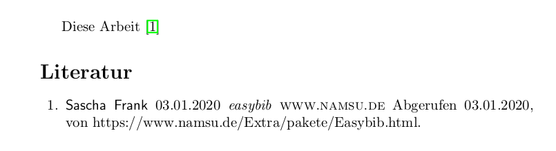 Die Abbildung zeigt einen neu definiert Stil, eine Internetquelle, die mit easybib in das Literaturverzeichnis aufgenommen wurde.