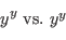 \begin{displaymath}
y^{y} \text{ vs. } \cramped{y^{y}}
\end{displaymath}