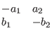 $\begin{matrix*}[l]
-a_{1} & a_{2} \\
b_{1} & -b_{2}
\end{matrix*}$